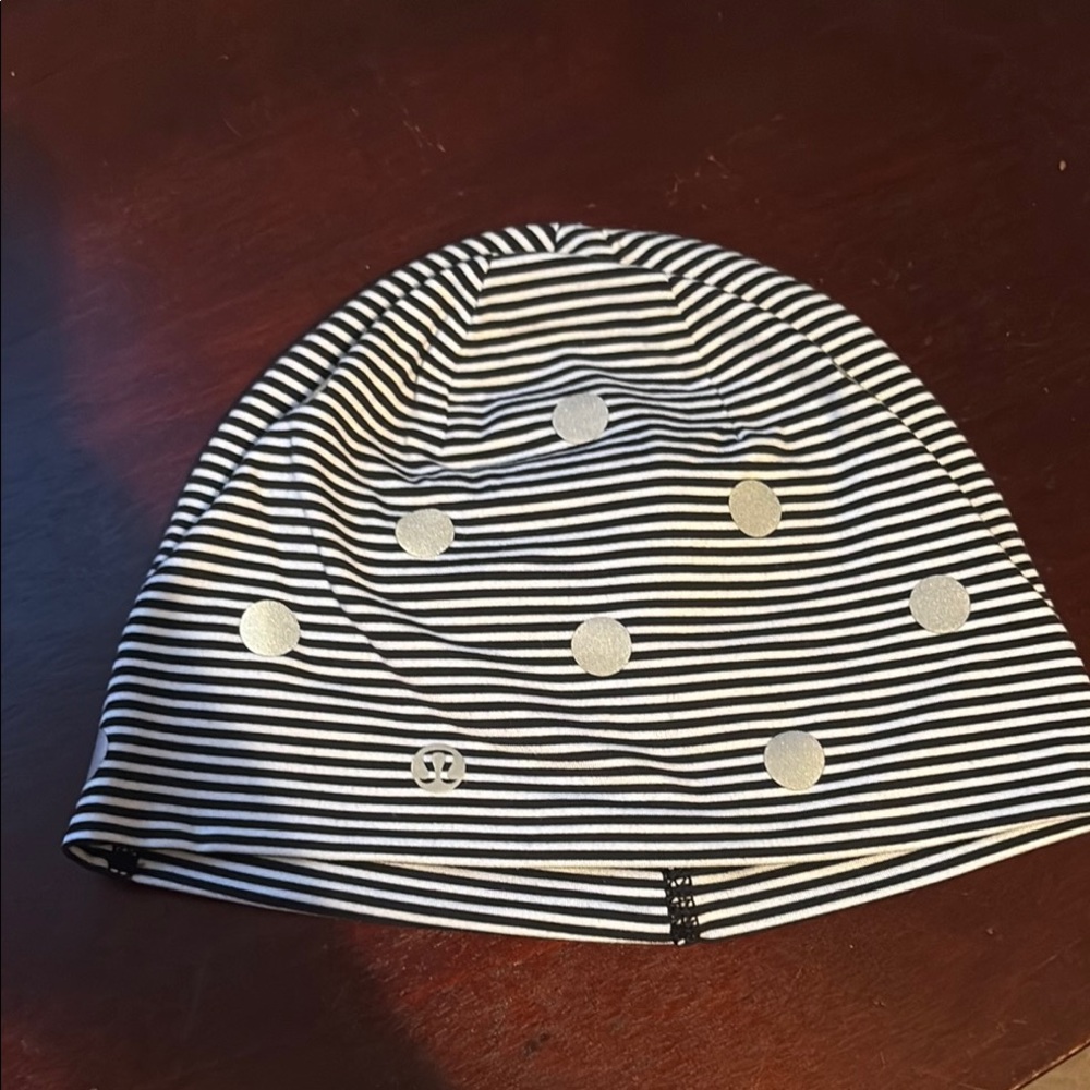 Lululemon Black and White Striped Skull Cap with Star Accents